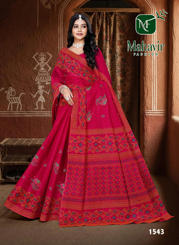 Pink Pure Cotton Malmal Saree with Rich Embroidery