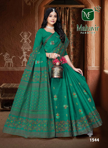 Rama Pure Cotton Malmal Saree with Rich Embroidery