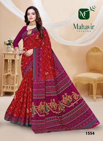 Maroon Pure Cotton Malmal Bandhani saree