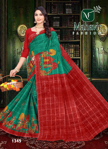 Rama Pure Cotton Malmal Chokda Saree in Artistic Printed Figures