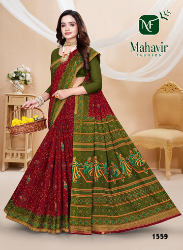 Maroon Pure Cotton Malmal Bandhani saree