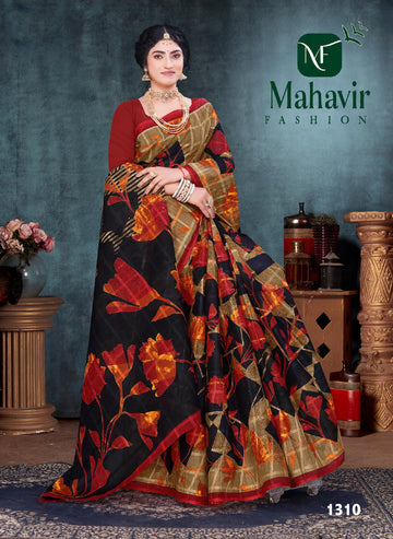 Black Floral Pure Cotton Malmal Chokda AB