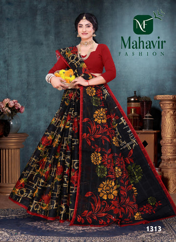 Black Floral Pure Cotton Malmal Chokda AB