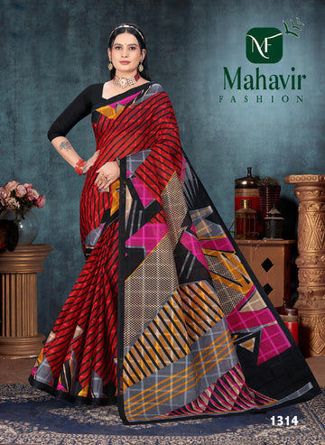 Red Geometrical Pure Cotton Malmal Chokda AB