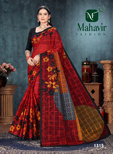Red Floral Pure Cotton Malmal Chokda AB