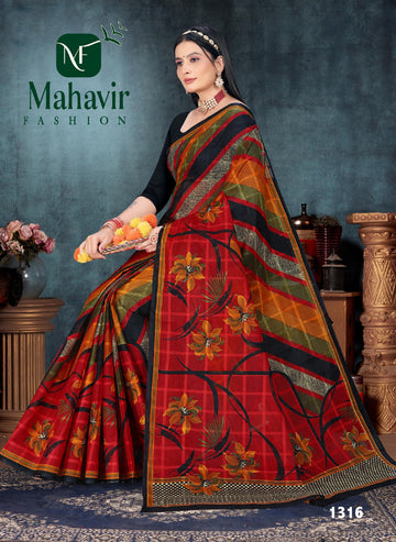 Red Floral Pure Cotton Malmal Chokda AB