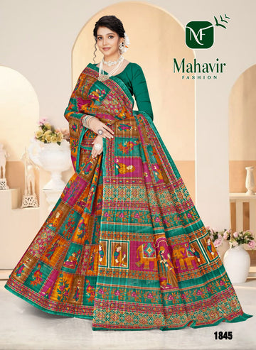 Rama Pure Cotton Malmal Chokda Saree in Rich Position Prints