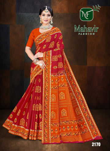 Red Pure Cotton Malmal Soft Finish Saree