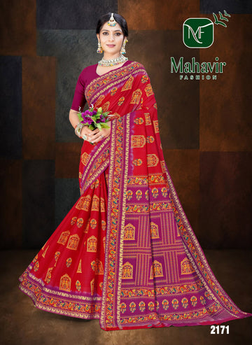 Red Pure Cotton Malmal Soft Finish Saree