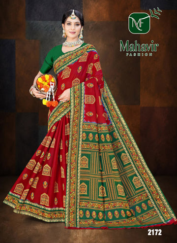 Red Pure Cotton Malmal Soft Finish Saree