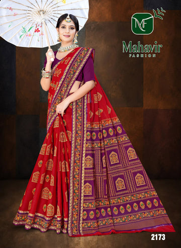 Red Pure Cotton Malmal Soft Finish Saree