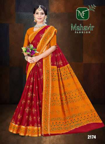 Red Pure Cotton Malmal Soft Finish Saree