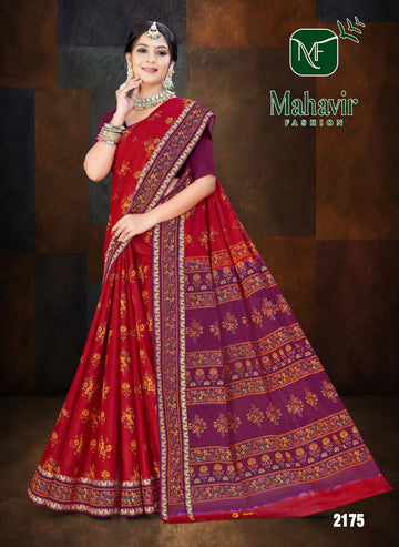 Red Pure Cotton Malmal Soft Finish Saree