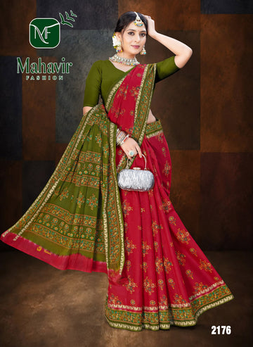 Red Pure Cotton Malmal Soft Finish Saree