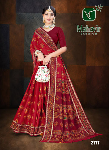 Red Pure Cotton Malmal Soft Finish Saree