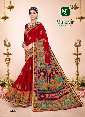 Red Pure Cotton Soft Finish Malmal Saree