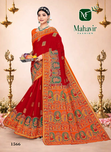 Red Pure Cotton Soft Finish Malmal Saree