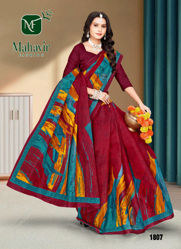 Fancy Red Pure Cotton Malmal Saree