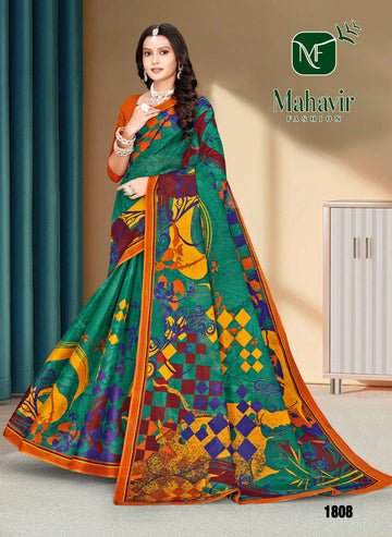 Fancy Sea Green Pure Cotton Malmal Saree