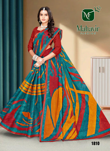 Fancy Rama Pure Cotton Malmal Saree