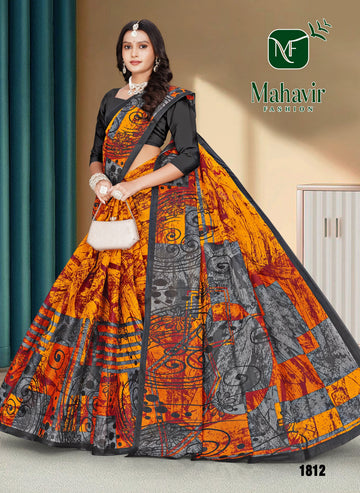 Fancy Golden Pure Cotton Malmal Saree