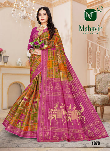 Rich Position Printed Pink Pure Cotton Malmal Chokda Saree