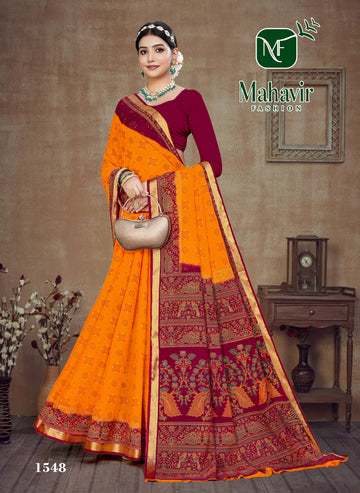 Red Resham Zari Border Bandhani Saree