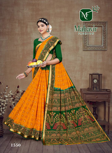 Golden Resham Zari Border Bandhani Saree