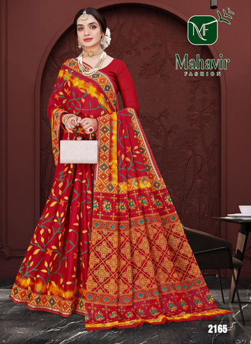 Red Pure Cotton Malmal Soft Finish Saree