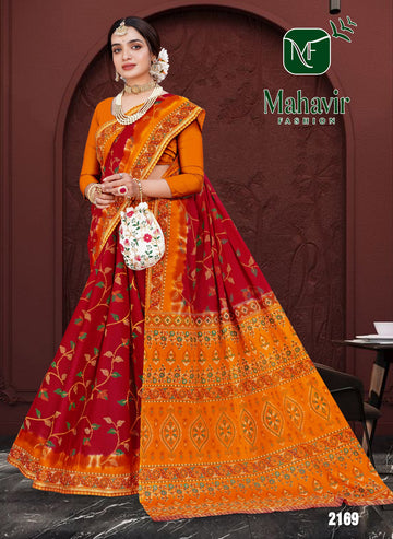 Red Pure Cotton Malmal Soft Finish Saree
