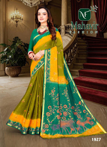 Green Pure Cotton Resham Zari Border Saree with Fancy Rama Pallu