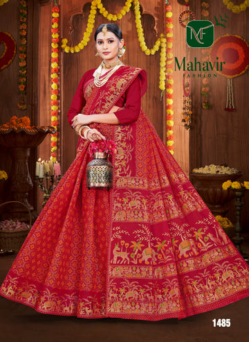 Bright Red Pure Cotton Malmal Saree with Radiant Gold Print