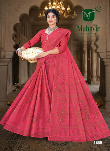 Pink Pure Cotton Malmal Saree