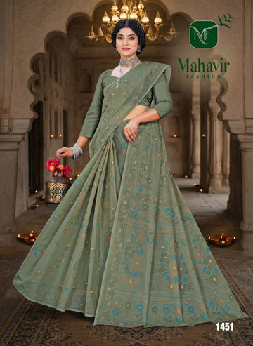 Dusty Olive Green Pure Cotton Malmal Saree