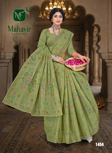 Pastel Olive Green Pure Cotton Malmal Saree