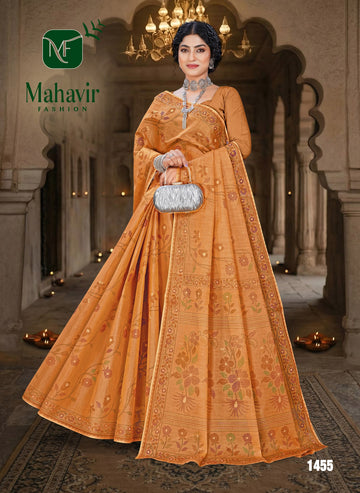 Warm Orange Pure Cotton Malmal Saree