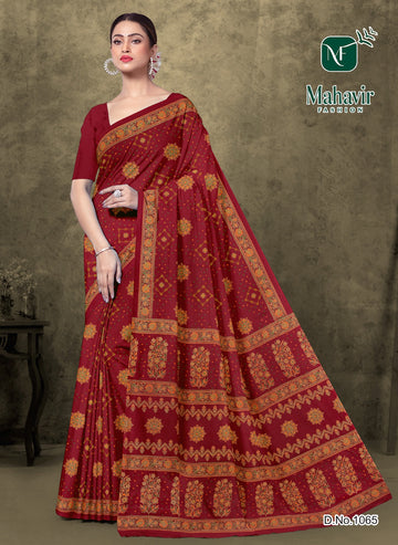 Red Pure Cotton Malmal Saree