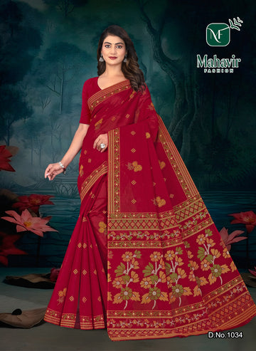 Rukmani Red Pure Cotton Malmal