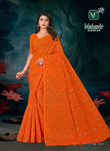 Rukmani Golden Orange Pure Cotton Malmal