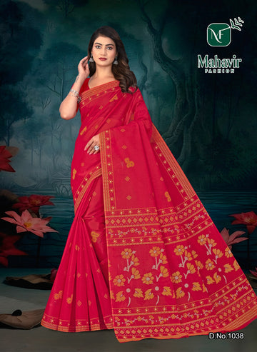 Rukmani Light Red Pure Cotton Malmal