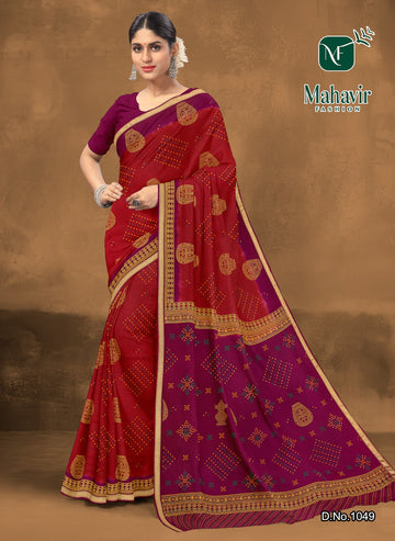 Jagadhatri Bandhani Red Resham Zari patti