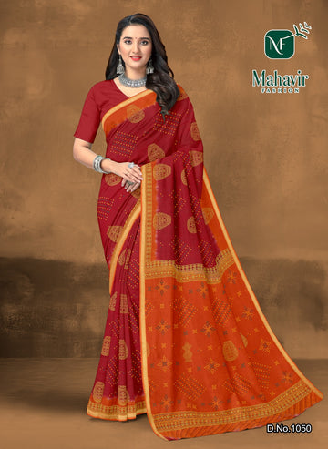Jagadhatri Bandhani Red Resham Zari patti