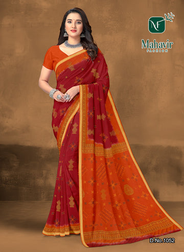Jagadhatri Bandhani Red Resham Zari patti