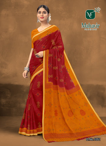 Jagadhatri Bandhani Red Resham Zari patti