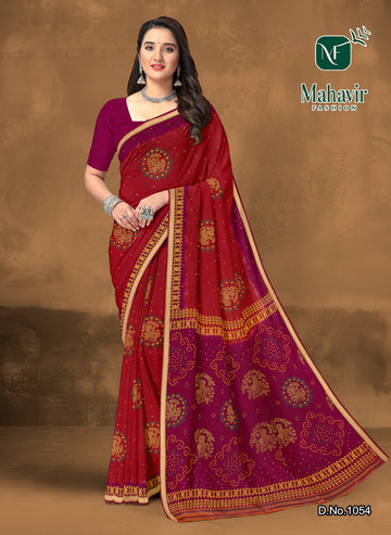 Jagadhatri Bandhani Red Resham Zari patti