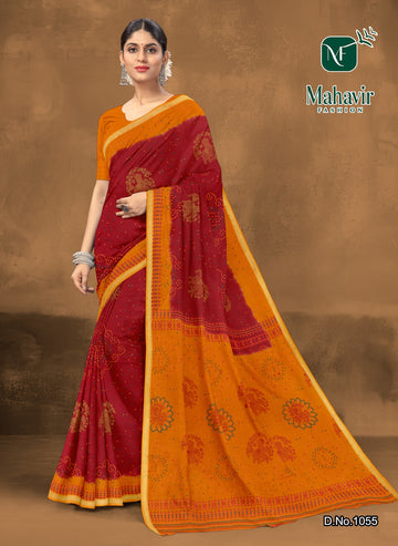 Jagadhatri Bandhani Red Resham Zari patti