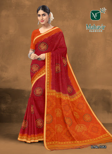 Jagadhatri Bandhani Maroon Resham Zari patti