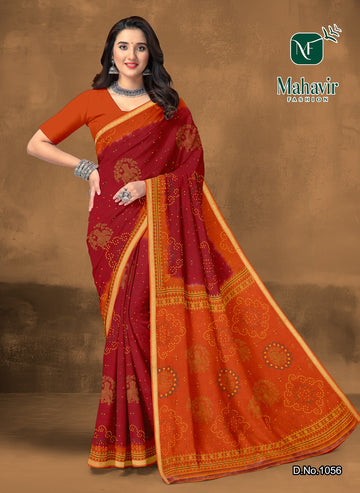 Jagadhatri Bandhani Red Resham Zari patti