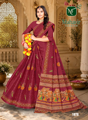Maroon Pure Cotton Malmal Bandhani saree