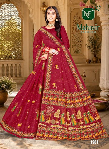 Red Pure Cotton Malmal Bandhani saree